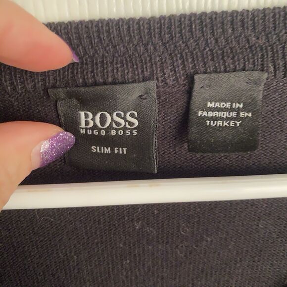 Hugo Boss Sweater Mens XXL 2Xl Regular Fit V Neck Pull Over 100% Cotton Black - Picture 3 of 10